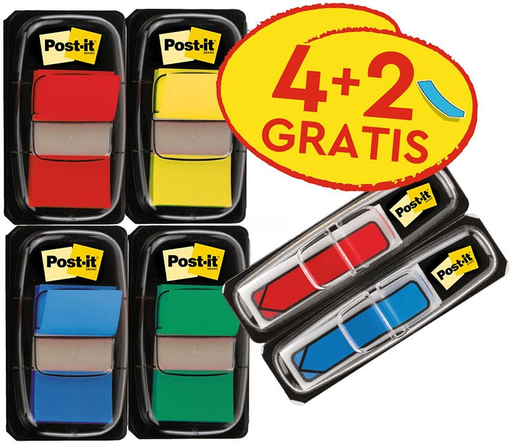 Pack de Índice Post-it com 6 Dispensadores com Marcadores de Índice Reposicionáveis - Formato Retangular - Cores Variadas PO7100238445