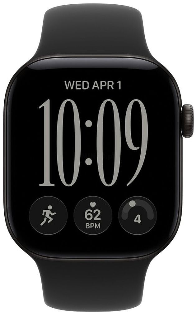 Apple Watch Series 12 (GPS) - 42 mm - alumínio negro - relógio inteligente Com banda de desporto - borracha - preto - tamanho da banda: M/L - 64 GB - Bluetooth, Wi-Fi 4, UWB - 32.2 g MJEC4QL/A