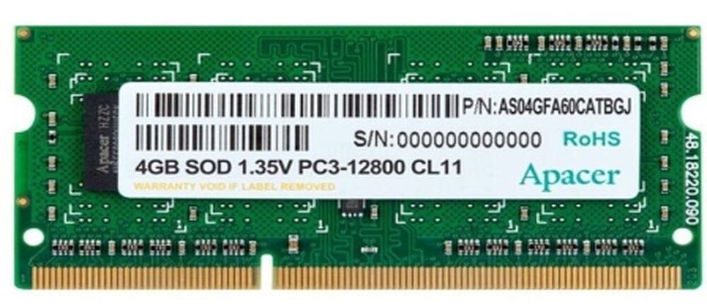 Memoria RAM Apacer DV.04G2K.KAM 4GB/ DDR3L/ 1600MHz/ 1.35V/ SODIMM DV.04G2K.KAM
