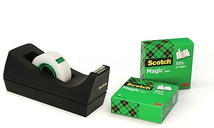 Dispensador de Fita Adesiva Scotch - para Fitas de até 19mm x 33m - Inclui 3 Fitas Adesivas Invisíveis - Cor Preta SC7100142244