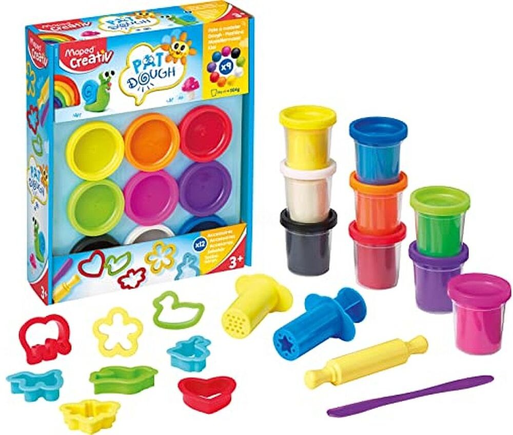 Pasta de modelar maped pat dough 9 botes 96 gr colores surtidos con 12 accesorios 907202