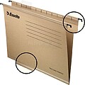 Esselte Classic A4 Pacote de 50 Pastas Suspensas Reforçadas A4 - 10 Vezes Mais Resistente - Visores de Plástico Transparente - Etiquetas Brancas - 100% Papelão Kraft Reciclado