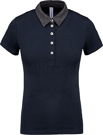 K261 Polo de senhora jersey bicolor tam: L cor: Navy/ Dark G...
