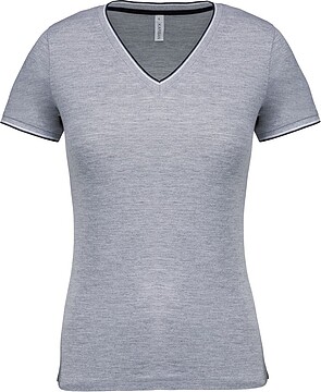 T-shirt de malha piqué de senhora com decote V K394