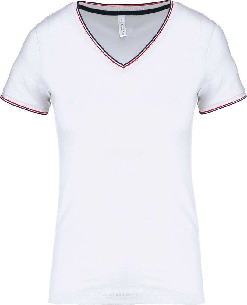 T-shirt de malha piqué de senhora com decote V K394
