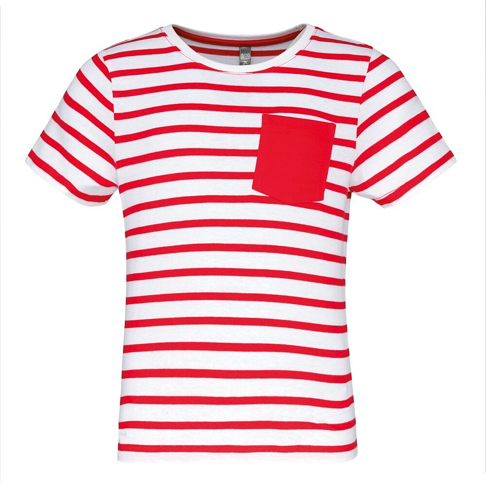 T-shirt às riscas de criança estilo marinheiro de manga curta com bolso K379
