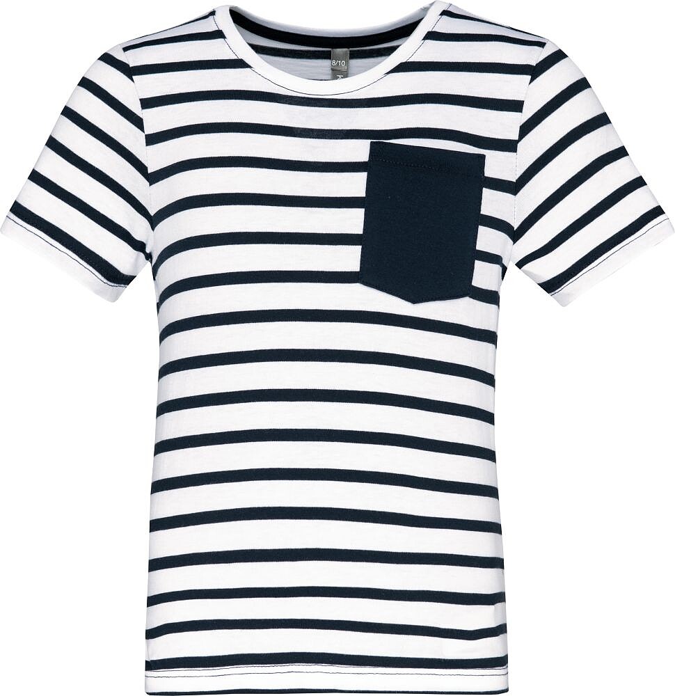 T-shirt às riscas de criança estilo marinheiro de manga curta com bolso K379