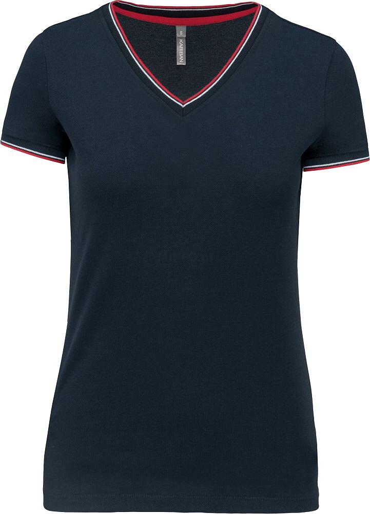 T-shirt de malha piqué de senhora com decote V K394