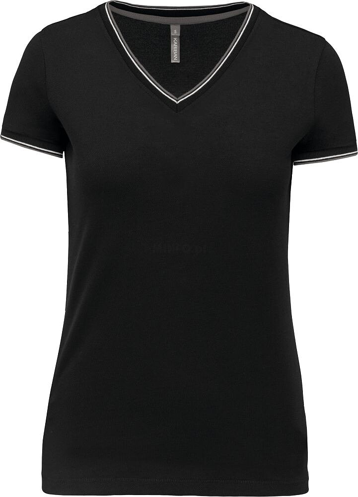 T-shirt de malha piqué de senhora com decote V K394
