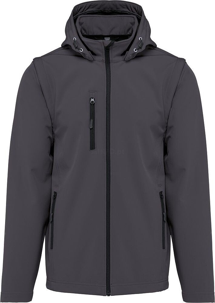 Blusão softshell 3 camadas com capuz e mangas amovíveis unissexo K422