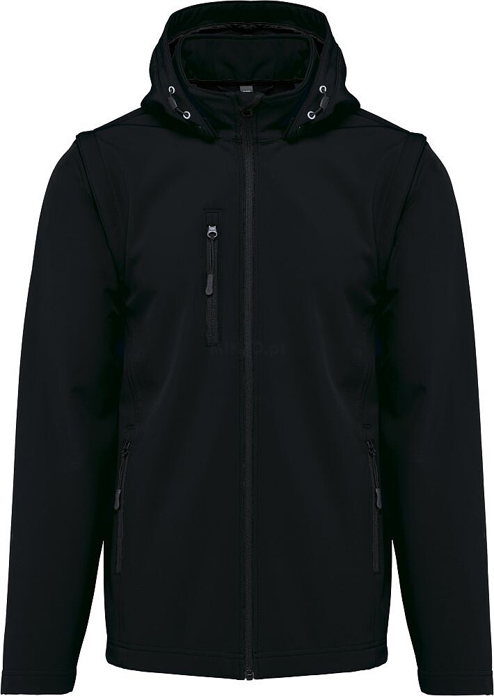 Blusão softshell 3 camadas com capuz e mangas amovíveis unissexo K422