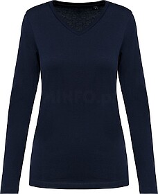 PK307 T-shirt Supima® decote V de manga comprida de senhora...