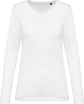 T-shirt Supima® decote V de manga comprida de senhora PK307
