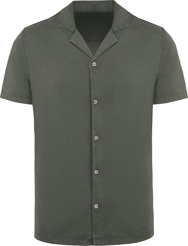 Camisa eco-responsável com aspecto lavado em jersey de manga curta com colarinho à bowling de homem SP522