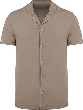 Camisa eco-responsável com aspecto lavado em jersey de manga curta com colarinho à bowling de homem SP522