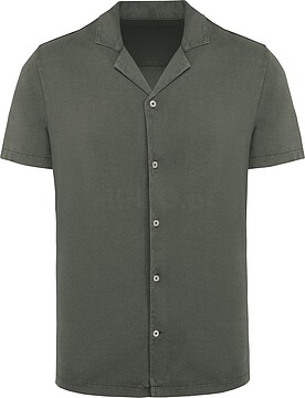 Camisa eco-responsável com aspecto lavado em jersey de manga curta com colarinho à bowling de homem SP522