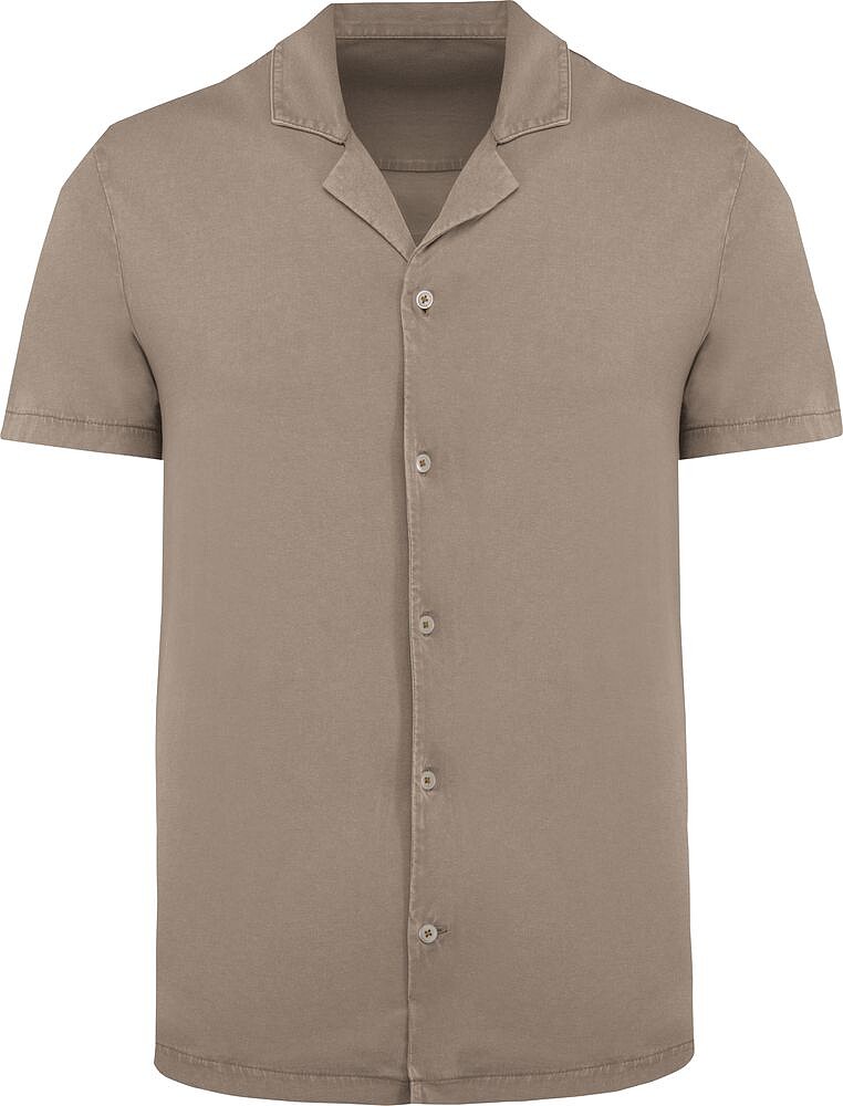 Camisa eco-responsável com aspecto lavado em jersey de manga curta com colarinho à bowling de homem SP522