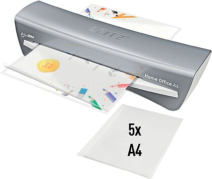 Leitz ILam Home Office A4 Plastificadora A4 - Para Espessuras de 80 a 125 micras - Aquecimento em 3 minutos - Velocidade 310 mm/min - Tempo Aproximado A4 80 micras 60 segundos - Cor Cinzento/Branco