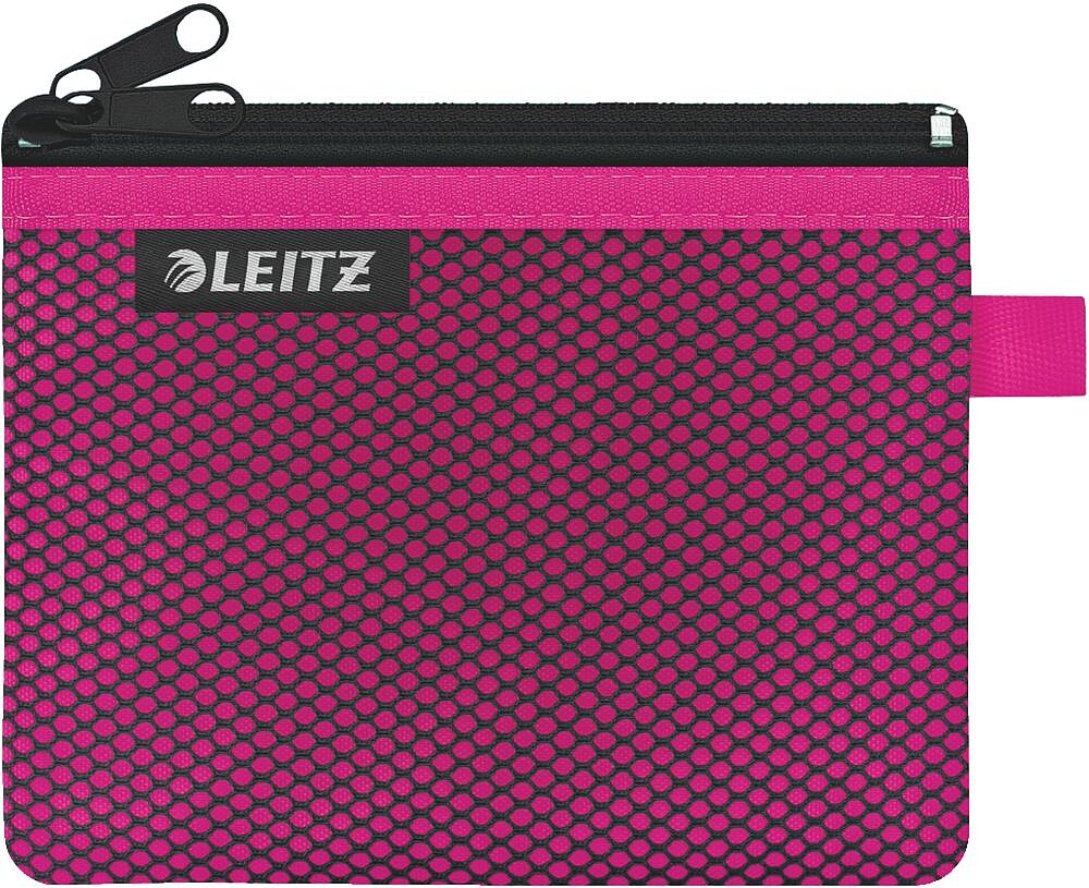 Leitz WOW Bolsa Porta-Tudo Pequena 2 Compartimentos - Tamanho 105x6x140mm - Lavável e Durável - Fecho de Corredoura - Cor Fúcsia