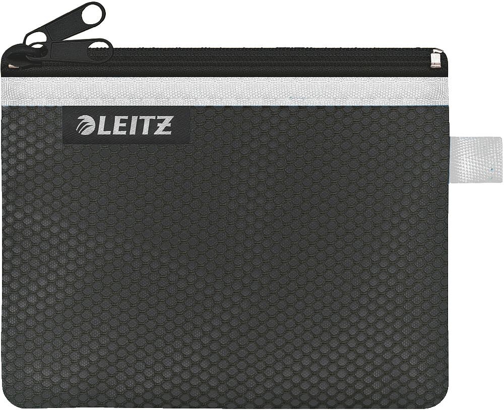 Leitz WOW Bolsa Porta-Tudo Pequena 2 Compartimentos - Tamanho 105x6x140mm - Lavável e Durável - Fecho de Corredoura - Cor Preta