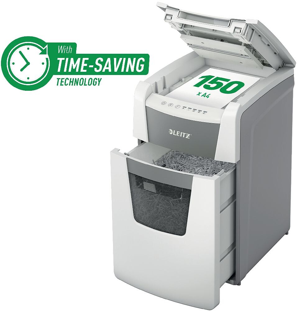 Leitz IQ 150 Autoalimentação P5 Trituradora de Papel Automática Micro Corte P-5 - Autoalimentação 150 Folhas, Manual 6 Folhas - Cesto de 44L - Cor Branca 80140000