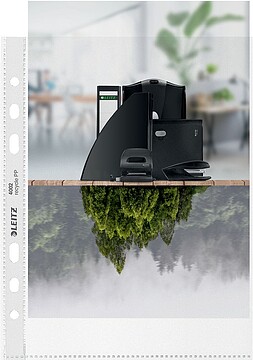 Leitz A5 Pack de Reciclagem de 25 Pastas A5 Multiperfuradoras - 6 Perfurações - Plástico Reciclado - 100% Reciclável - Transparente