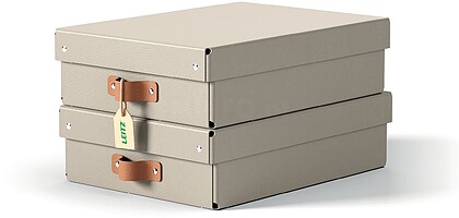 61480012 : Caixa de armazenagem leitz cartao media baixa com asa de imitacao de pele cor bege pack de 2 unidades Caixa de armazenagem leitz cartao media baixa com asa de imitacao de pele cor bege pack de 2 unidades