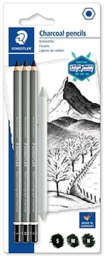 100C SBK4 Staedtler Mars Lumograph Carvão 100C Pack de 3 Lápis de Grafite + Difusor - Alta Proporção de Carvão e Carvão - Graduações Sortidas