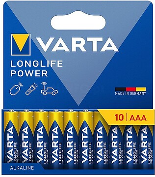 G-38728 : 38728 PILHA ALCALINA LONGLIFE POWER AAA - LR03 (BLISTER CARTÃO 10 unid.) Ø10,5 x 44,5 mm