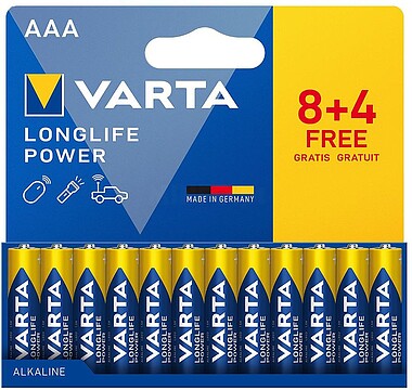 G-38729 : 38729 PILHA ALCALINA LONGLIFE POWER AAA - LR03 (BLISTER CARTÃO 12 unid 8+4) Ø10,5 x 44,5 mm