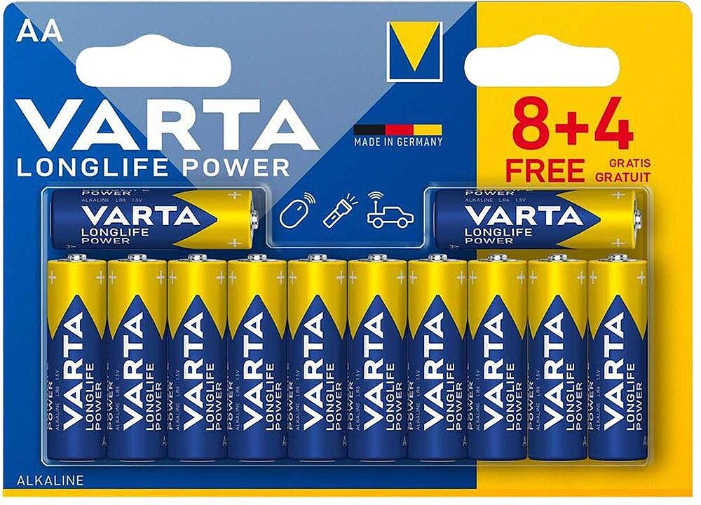 Pilhas Alcalinas Varta Longlife Power AA LR06 Blister 12 Unidades 38436