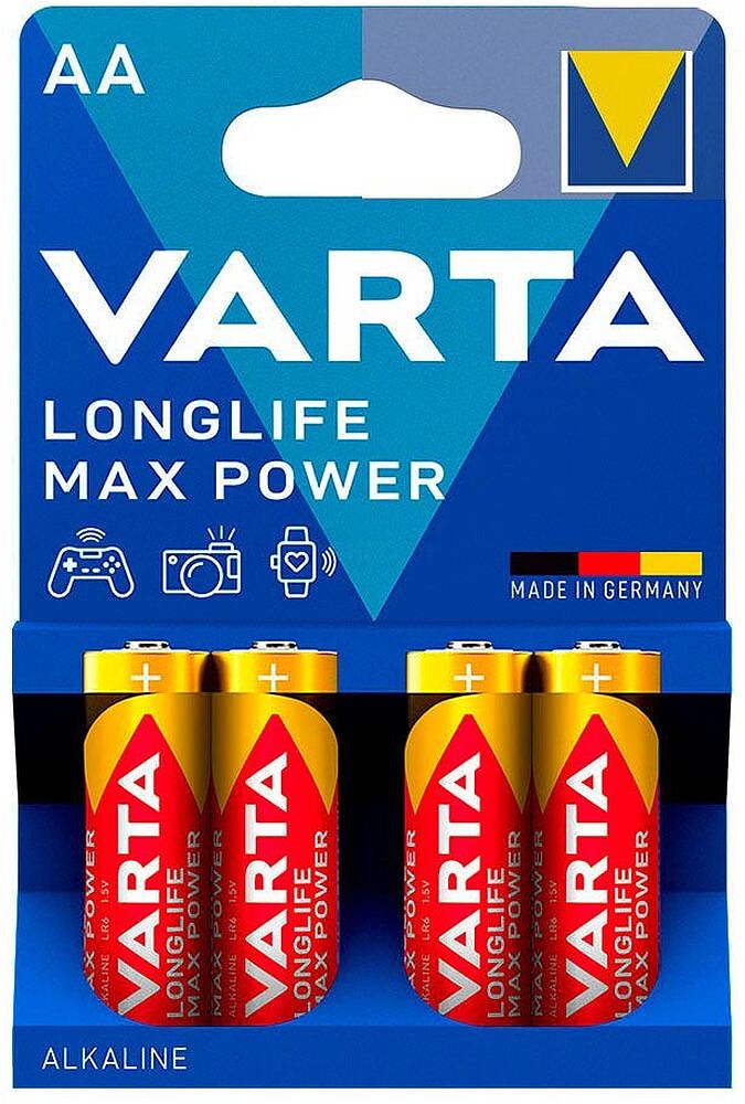 Pilha Alcalina Varta Longlife Max Power AA LR06 Pack 4 unidades 4705