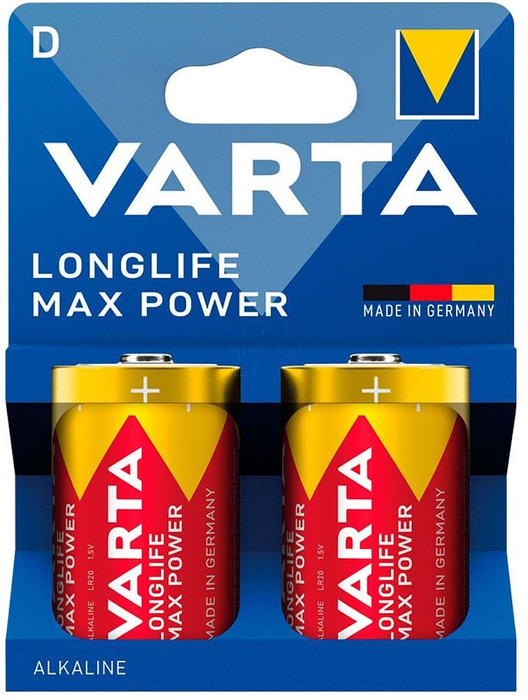 Pilha Alcalina Longlife Max Power D - LR20 (Blister Cartão 2 unid.) Ø34,2 x 61,5 mm G-38744