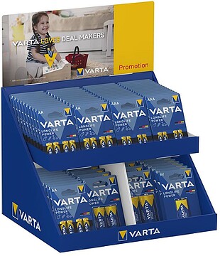 G-38965 38965 EXPOSITOR DE CARTÃO DE MESA COM BLISTERS VÁRIOS AAA-AA-C-D-9V VARTA 43x36x29cm
