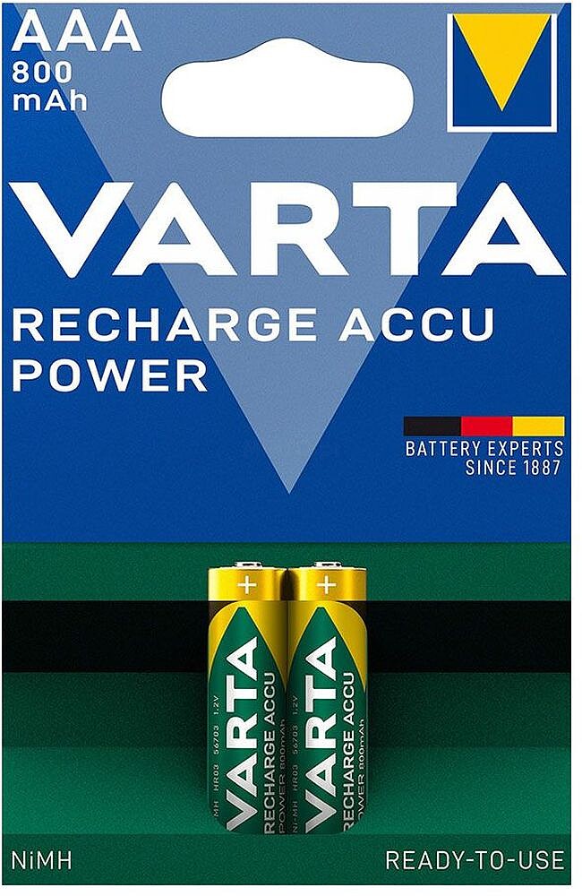 Embalagem 2x Pilhas Recarregáveis AAA (Micro) 800mAh - VARTA P48078VT