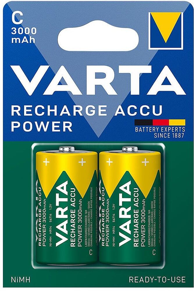 Pilha Varta Recargável Accu Power LR14 C 3000MAH Embalagem 2 Unidades