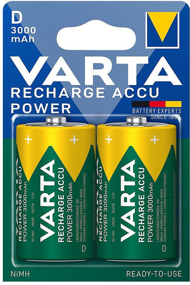 Pilha Varta Recargável Accu Power D LR20 3000mAh Caixa de 2 38656
