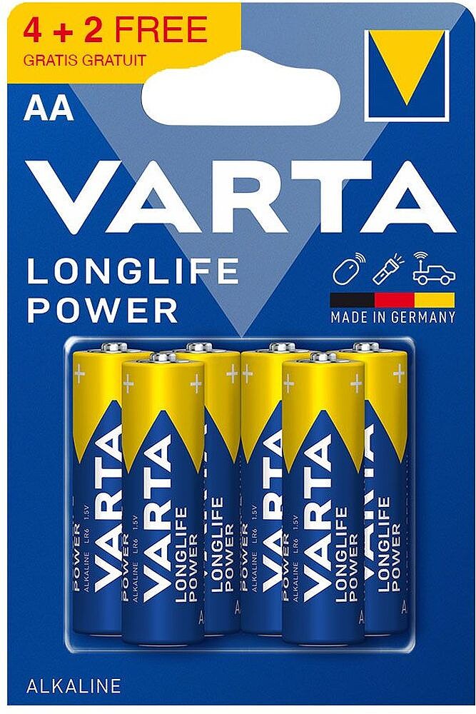 Pilha AA Alcalina Varta Longlife Power LR6 1.5V 6 Unidades 4906