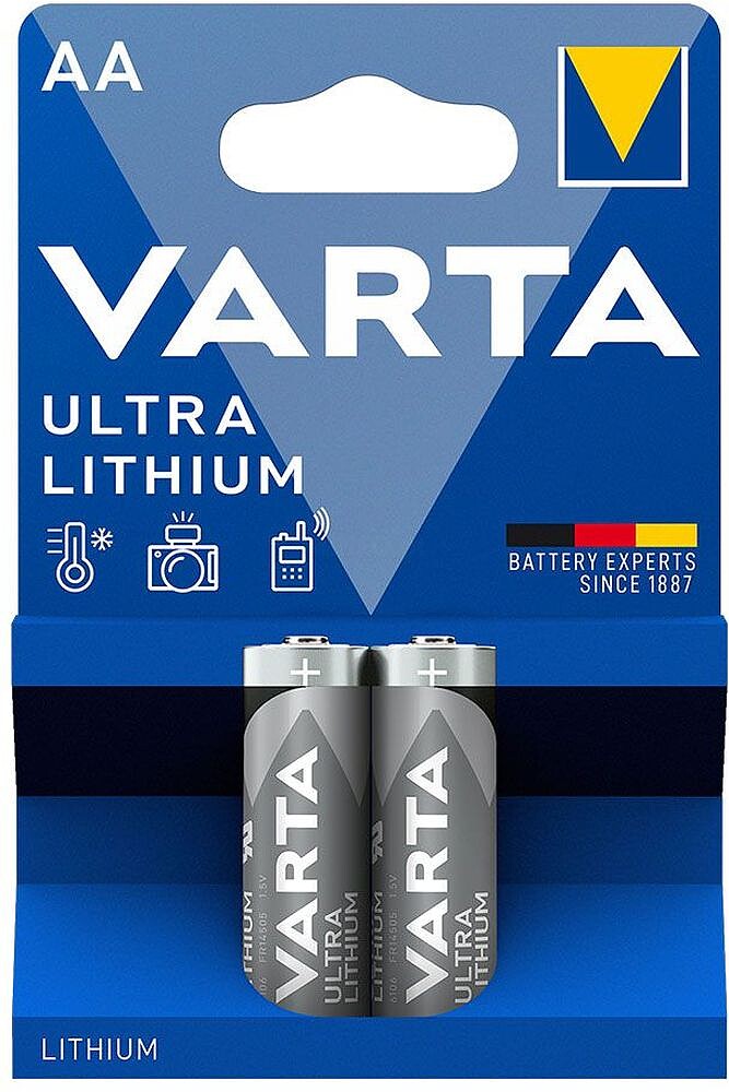 Pilha Varta Ultra Lithium AA LR06 Pack 2 unidades 1.5V 2900mAh 4008496680474