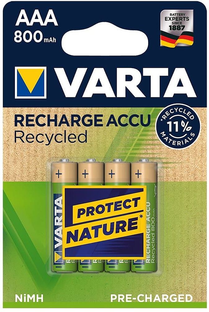 Pilha Varta Recargável Accu Aaa LR03 800mAh Pack 4 Unidades