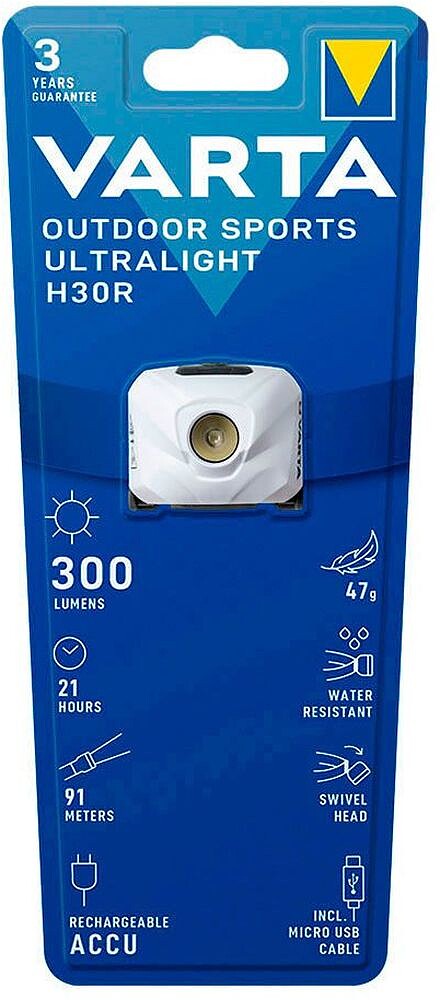 Lanterna Cabeça Ultraligeira H30R Branca Varta G-36488