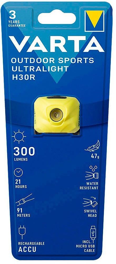Lanterna Cabeça Ultraligeira H30R Amarela Varta 36489