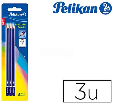 Pelikan Embalagem de 3 Lápis de Madeira HB - Ponta de Grafite - Corpo Vernizado - Secção Hexagonal - Mina Resistente 978841