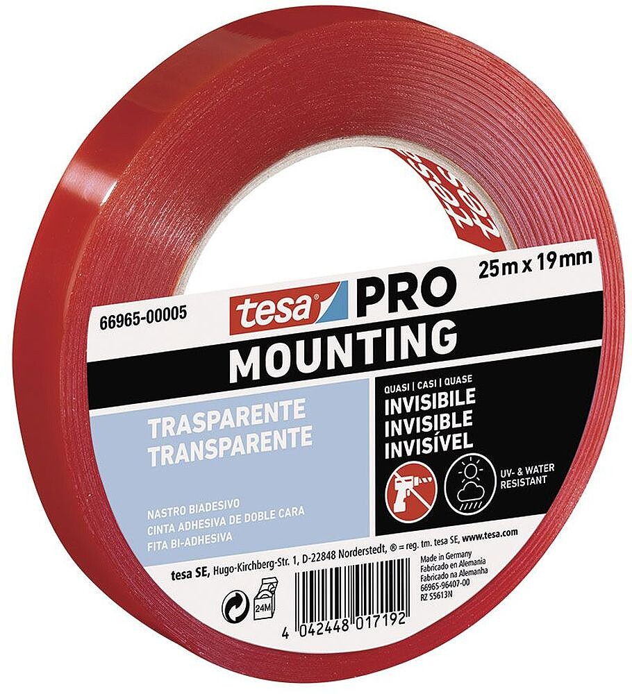 Cinta Dobra Face Fixação Transparente 25m x 19mm 66965 Tesa G-47266