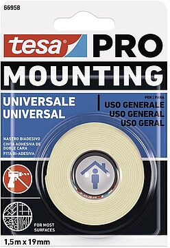G-47268 : 47268 CINTA DOBRA FACE FIXAÇÃO UNIVERSAL. 5m x 19mm 66958 TESA