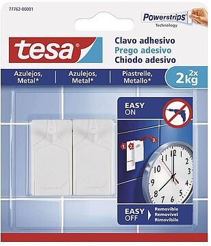 77762-00001-00: PREGOS AUTOADESIVOS TESA FIXAÇÃO ATÉ 2 KG USO AZULEJOS REMOVÍVEL, BLISTER DE 2 UNIDADES