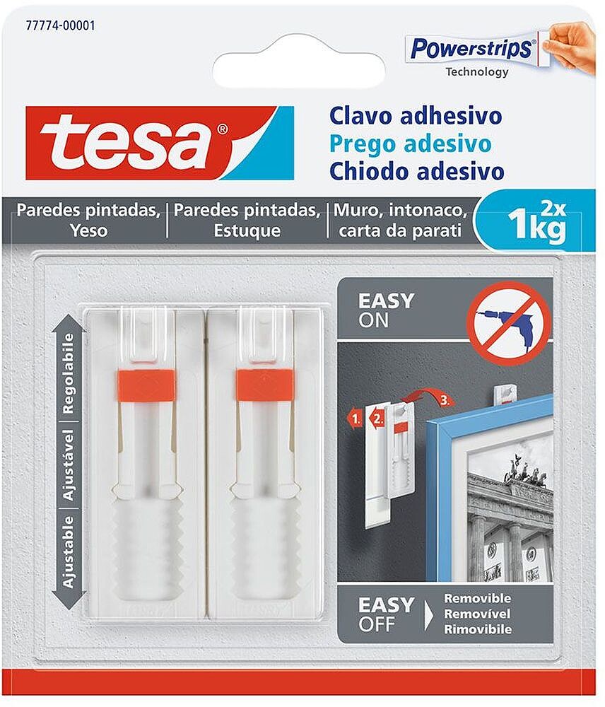 Cabide Auto-Adesivo Tesa Ajustável para Paredes Pintadas - Suporta Até 1 KG 77774-00001-00