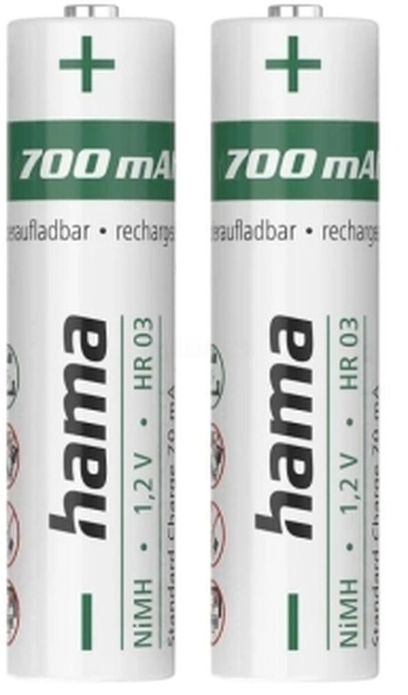 Pilhas Recarregáveis AAA 1.2V 700mAh Hama 2un Pilhas Recarregáveis AAA 1.2V 700mAh Hama 2un
