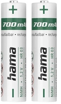 Pilhas Recarregáveis AAA 1.2V 700mAh Hama 2un Pilhas Recarregáveis AAA 1.2V 700mAh Hama 2un