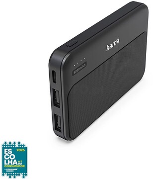 Hama Power Pack Pocket-5 Bateria Externa Powerbank 5000mAh - Polimero de Litio - USB-C - USB-A - Carga Rapida - 2 Conexiones de Salida - Indicador LED de Carga - Color Negro HA00201769